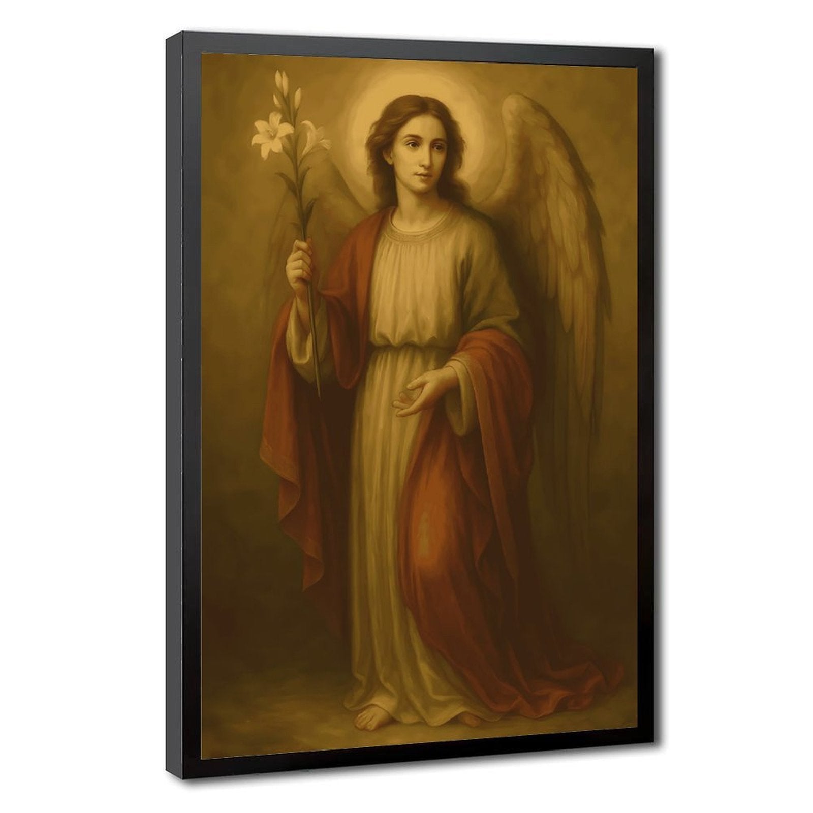 Golden Robed Saint Christian portrait canvas wall art — Black Frame HERO