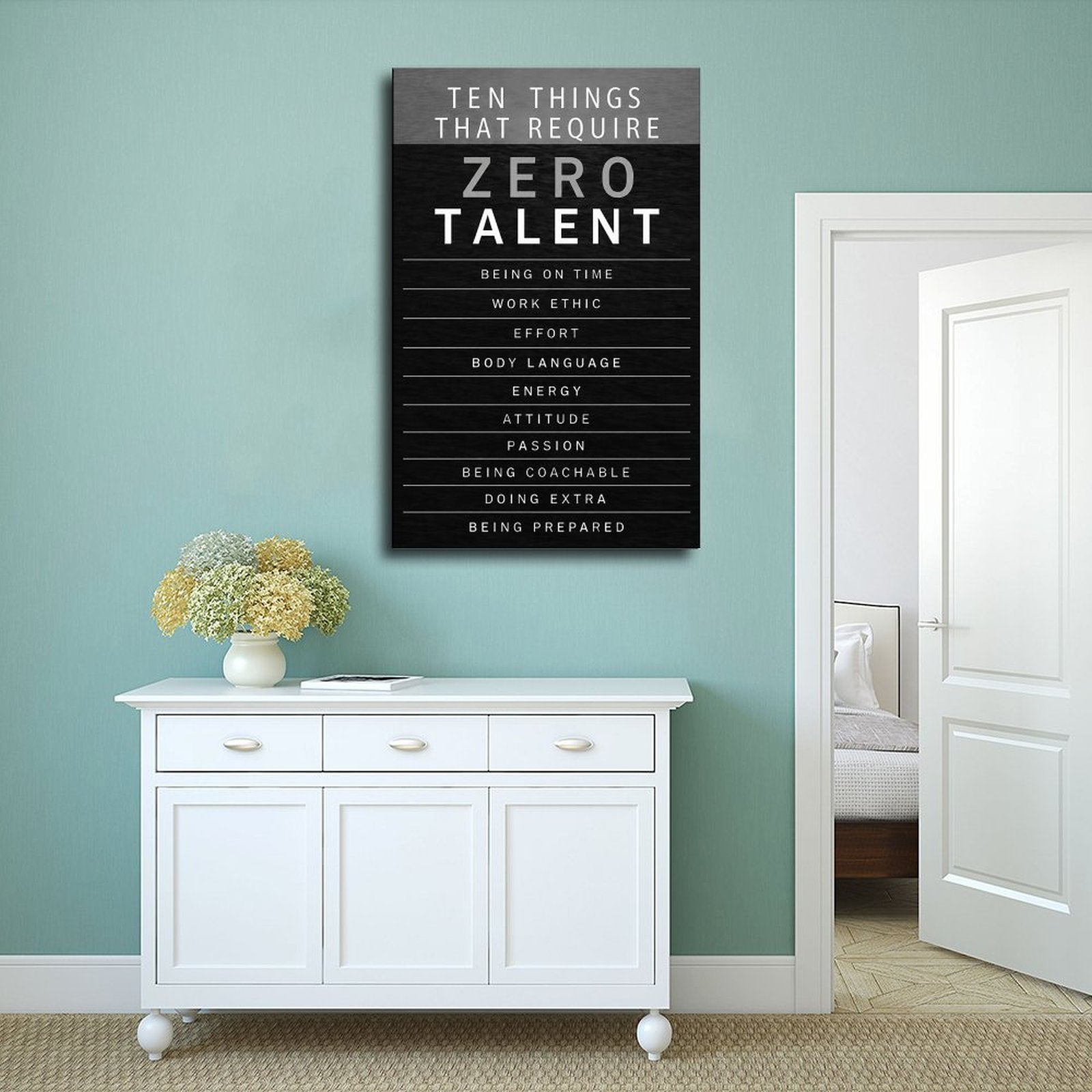 motivational list typography in charcoal, white, gray tones — Wrapped Canvas SCENE_02
