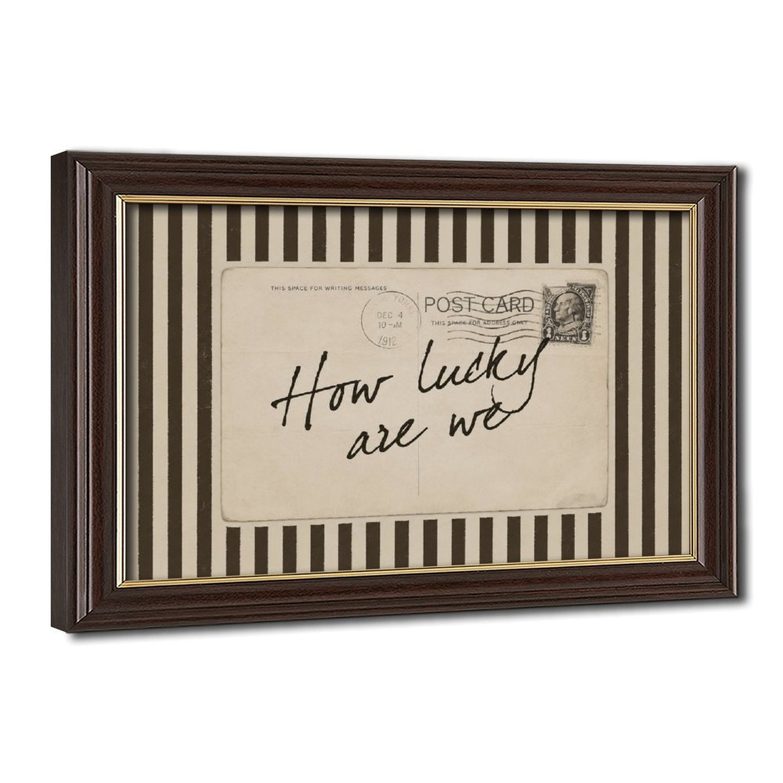 handwritten gratitude quote on a vintage postcard in cream, black, sepia tones — Wood Grain Gold Frame HERO