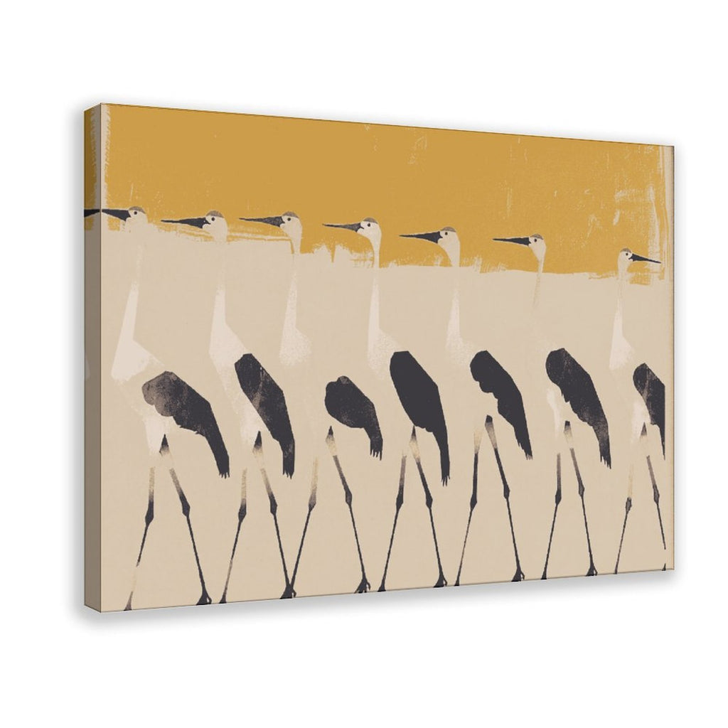 row of stylized pale birds in abstract animal art style — Wrapped Canvas HERO