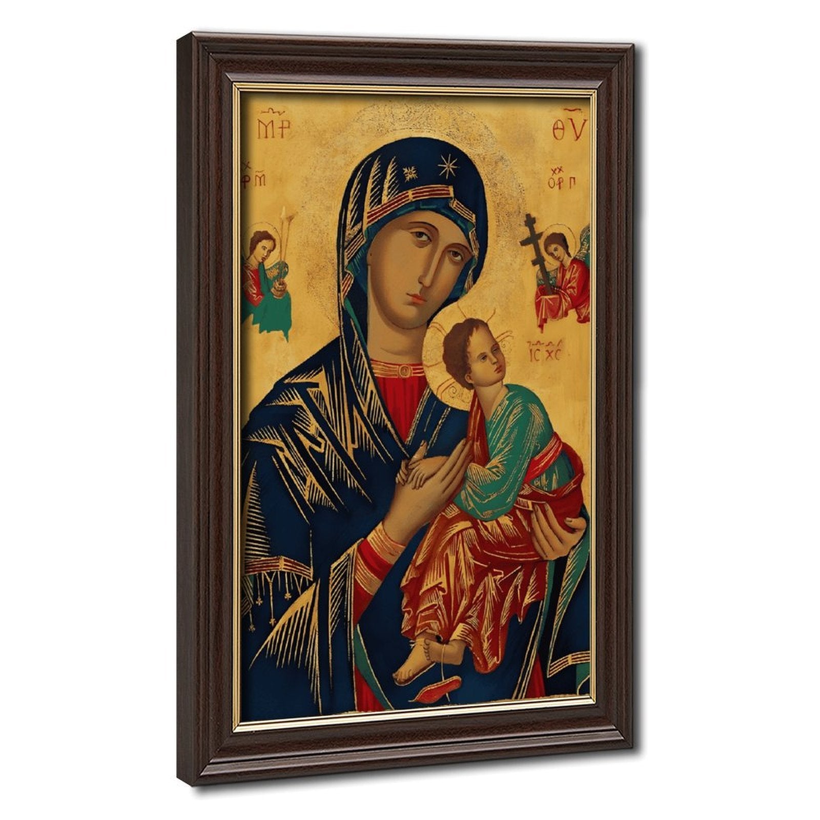 Madonna and Child icon in icon art style — Wood Grain Gold Frame HERO
